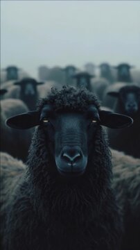 Flock of rams against a snowy background