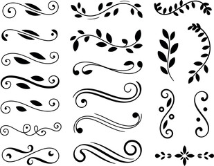 Fototapeta premium Collection of decorative floral and vinelike ornamental elements isolated on transparent background