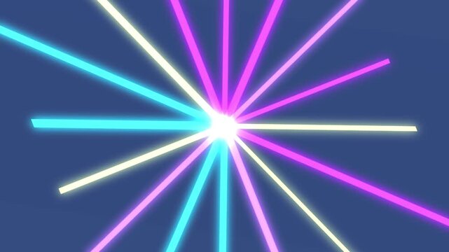 Radiant neon firework burst in dark blue-purple sky explosion light