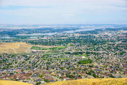 Kennewick, Pasco and Richland Tri-Cities Washington viewed form high vantage point.