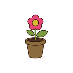 Naklejka premium Colored Simple Shape Flower in Pot Icon Vector Template Illustration Design