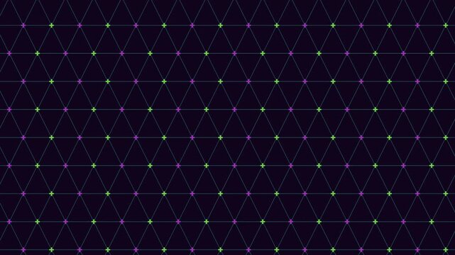 Futuristic geometric triangle mesh with glowing neon nodes on a dark background, seamless pattern look for technology, network, data, and sci fi visuals
