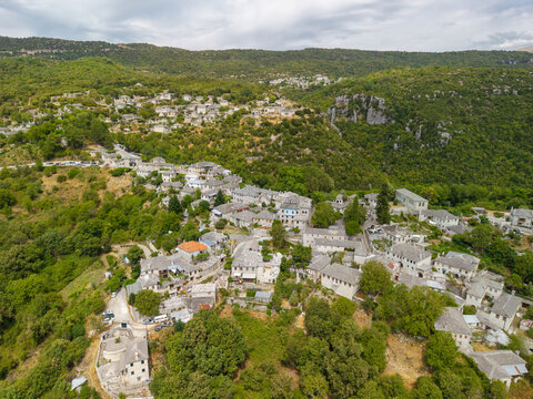 Aerial View of Monodendri Village and Vikos Gorge, Epirus, Greece