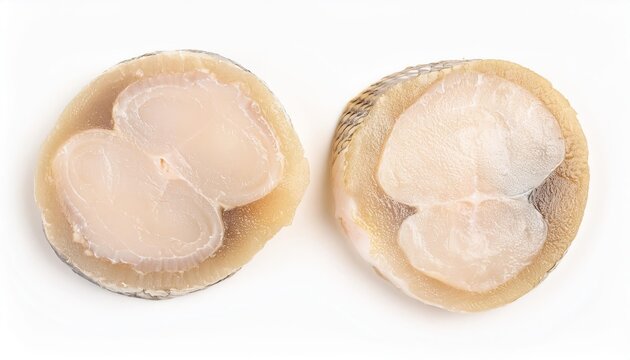 Raw hake medallions with skin on white background