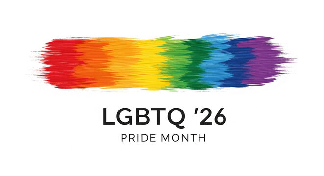 Rainbow brush stroke on white, LGBTQ pride month, concept of acceptance, diversity, and community celebration, space for promotion