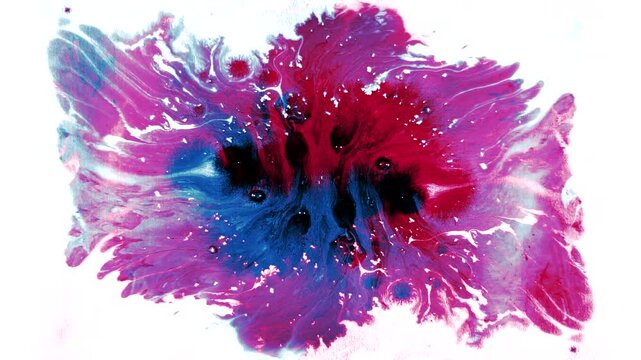 Red and Blue Fluid Paint Collision and Turbulent Striated Wave 4K