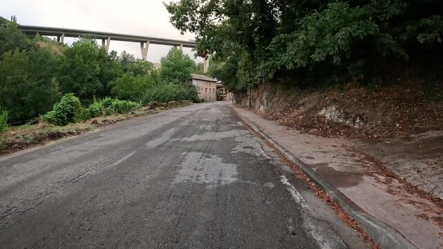 the old N-6 road entering Vega de Valcarce, El Bierzo, province of Leon, Castille and Leon, Spain