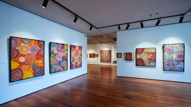Aboriginal art gallery featuring indigenous dreamtime dot paintings exhibition