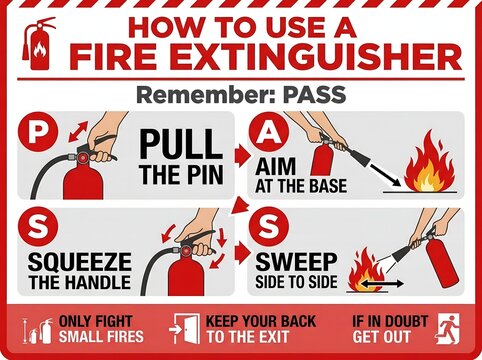 How to use a fire extinguisher pass method safety instructions