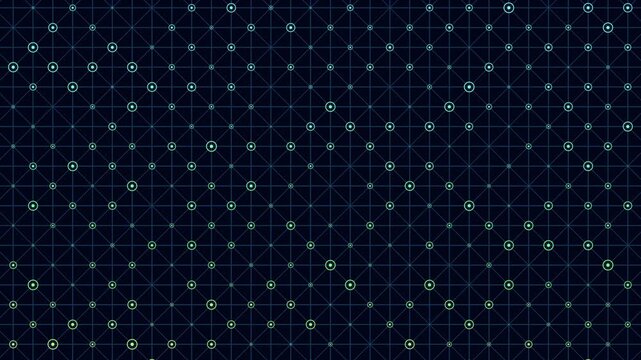Animated abstract technology background with glowing nodes connected on a geometric grid, ideal for data, cybersecurity, blockchain, and digital network concepts