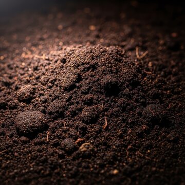 A detailed close-up view of dark, fertile topsoil, essential for supporting healthy plant growth and agricultural productivity, brown, cultivation, topsoil