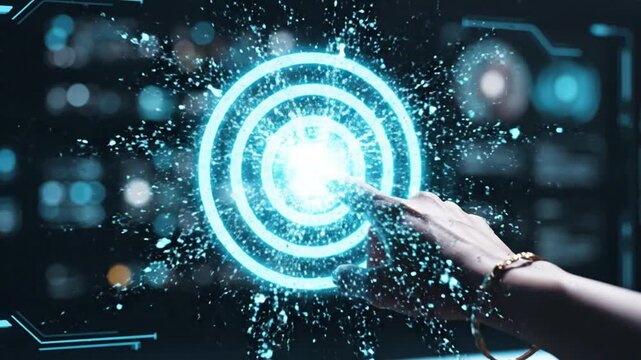 A futuristic interface with a glowing blue circle.