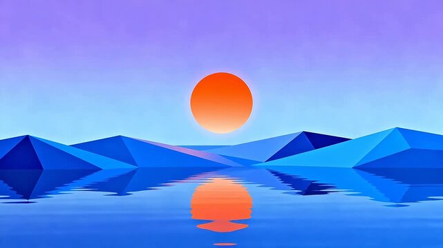 Abstract geometric landscape with sun and water