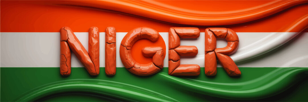 Cracked Clay Niger Text on National Flag Colors Background, Abstract Patriotic Illustration in Orange Green and White