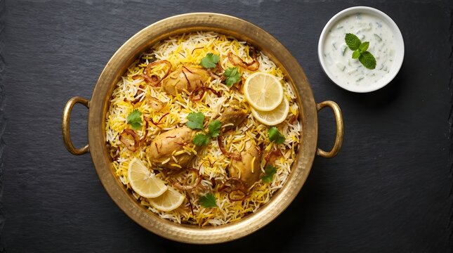Professional Overhead Biryani Rice Saffron Pakistani Food Traditional Deg Pot Aromatic Dish Photography