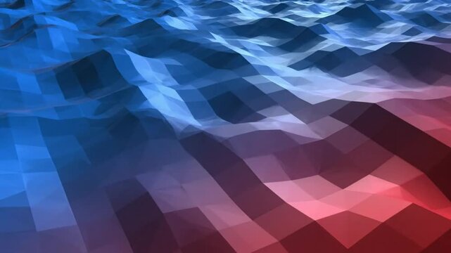 Abstract low poly landscape graphic in motion, ocean waves, geometric animation, gradient color, modern texture, digital art
