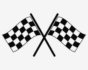 Fototapeta premium Two crossed black and white checkered racing flags on a light gray background