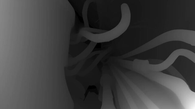 Monochrome depth map of a car engine bay showing structural forms of internal components in an abstract, data-driven visualization.