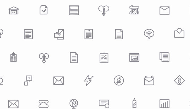 Collection of Minimalistic Line Icons Representing Various Digital Communication and Office Related Tools and Concepts on a Clean Background