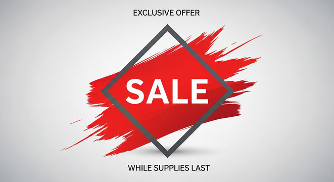 Red brush stroke inside gray rhombus frame with white "sale" text, symbolizing a limited-time promotion, aiming for customer attention and business growth