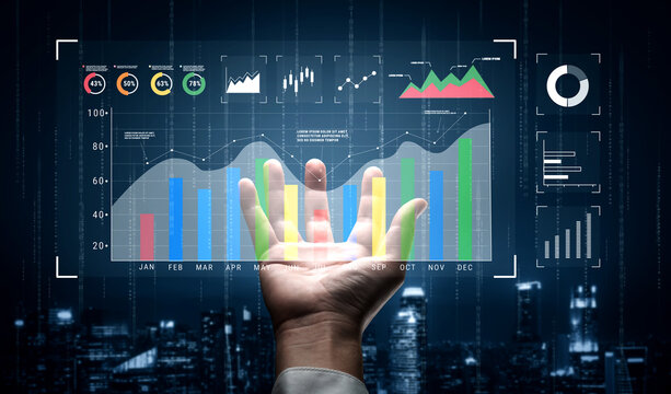 A business data analysis and performance monitoring dashboard. A collection of charts and graphs for strategic review and company evaluation. Motif