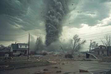 Fototapeta premium Massive tornado devastating suburban neighborhood landscape