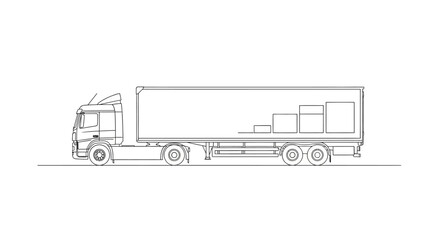 Line Art Illustration of a Semi-Truck Trailer with Cargo Loading Bays © Tani