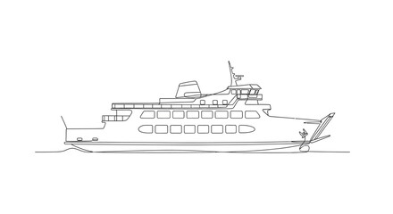 Passenger Ferry Boat Outline Drawing Vector Illustration © Tani