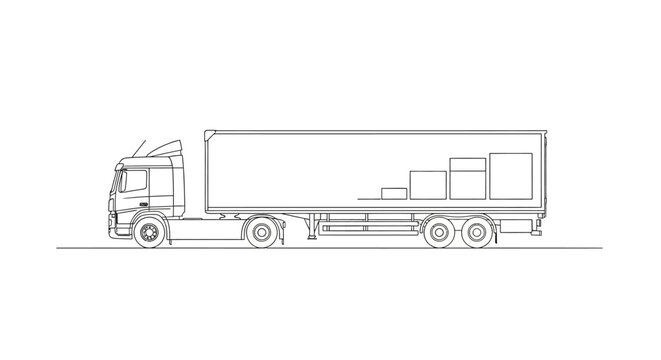 Line Art Illustration of a Semi-Truck Trailer with Cargo Loading Bays