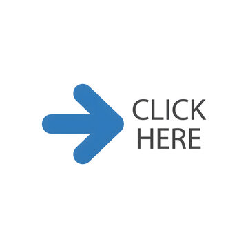 Click here arrow blue button with text isolated on transparent background for web design