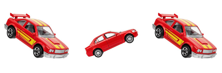 Set and collection of red toy cars isolated on transparent png background © fixa