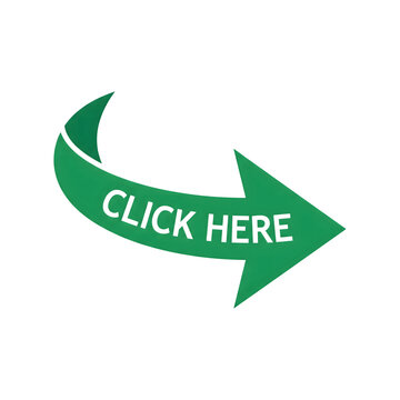 Green 'click here' arrow icon isolated on transparent background for web design ui