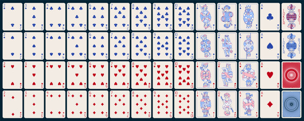 Set of 54 playing cards. All suits and backs are printable. Vector editable stroke © Kateryna Lytvynenko