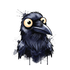 Obraz premium Black Bird With Large Eyes Portrait.