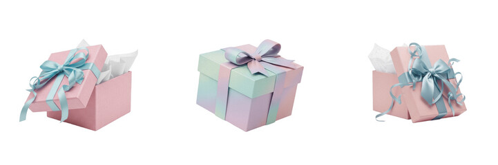 Obraz premium Set and collection of gift box package isolated on white transparent png background