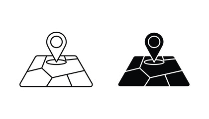 Map location marker pin on abstract paper fold map icon set for navigation travel and geographic tracking services in professional black and white minimalist vector line art style © Meghna