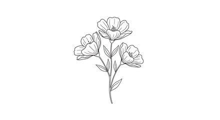 Obraz premium Delicate black and white line drawing of three flowers on slender stems, minimalist style
