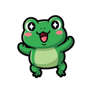 Cartoon Green Frog Character Smiling.