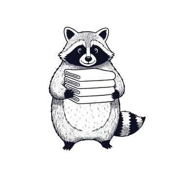 Raccoon Holding Stack of Papers.