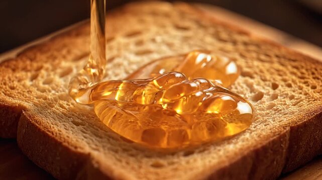 Close-up of a slice of golden brown toasted bread on wood surface