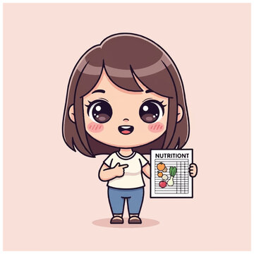Little girl holding nutrition chart smiling.