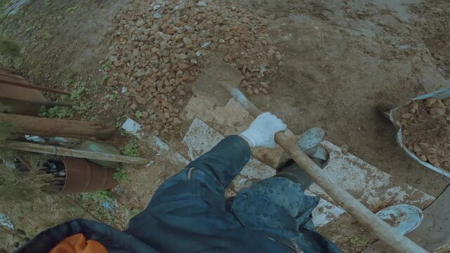 Fill up the pits with stones, fill up the pits on the road