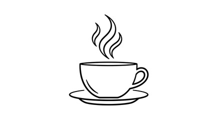 Obraz premium Simple black and white line art of a steaming cup of liquid on a saucer