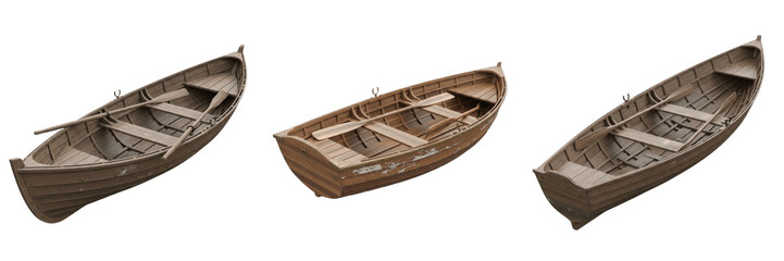 Set and collection of old wooden row boat isolated on white transparent png background © prettyshots