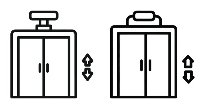 Elevator line art illustration two elevators and directional arrows