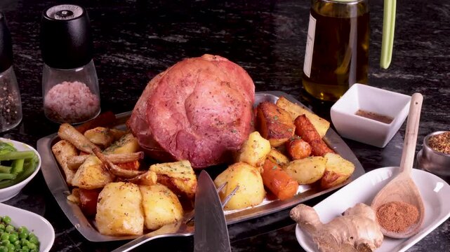 Honey Roasted Gammon with Ginger Ready to Serve with Roasted Vegetables and Sides 3