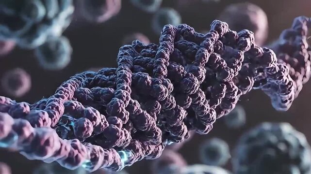 Detailed 3D rendering of an intricate DNA double helix structure, representing genetic code and biological science