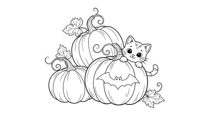 Fototapeta premium Charming halloween pumpkin cartoon vector illustration stacked pumpkins with whimsical faces and vines