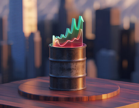 Crude oil barrel with glowing financial growth graph