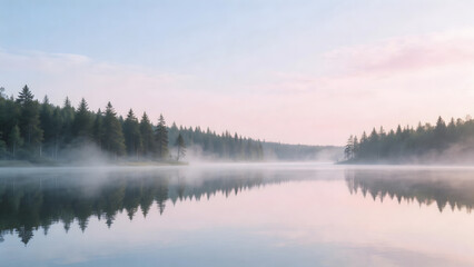 Fototapeta premium Morning mist over calm lake